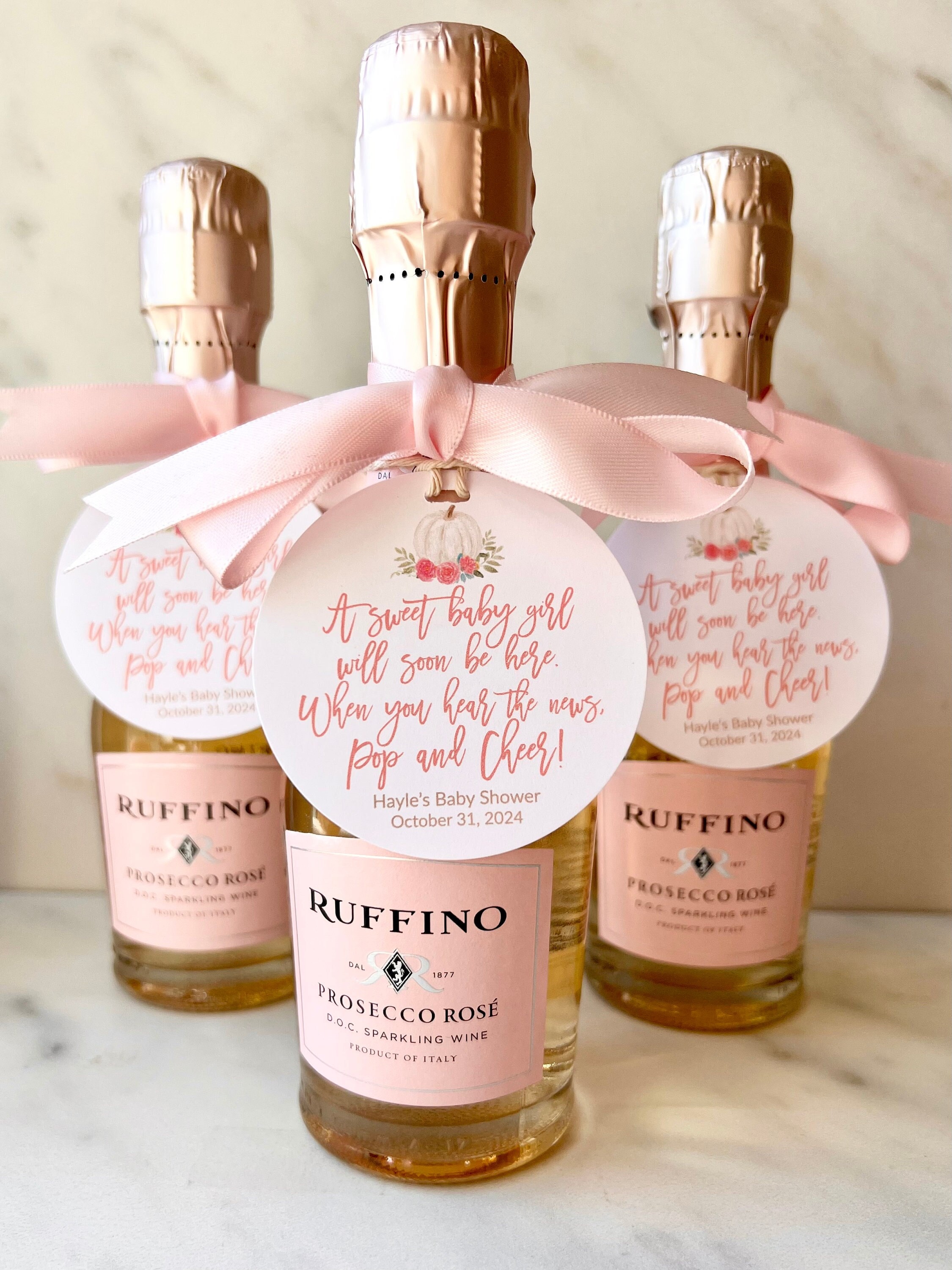Fall Baby Shower Favor Tags, Pink Floral White Pumpkin Champagne Tag, Little Pumpkin Autumn Shower Decoration, Fast Shipping, Pop and Cheer