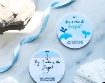 Nautical Baby Shower Favor Tags: Anchor Champagne Bottle, Personalized