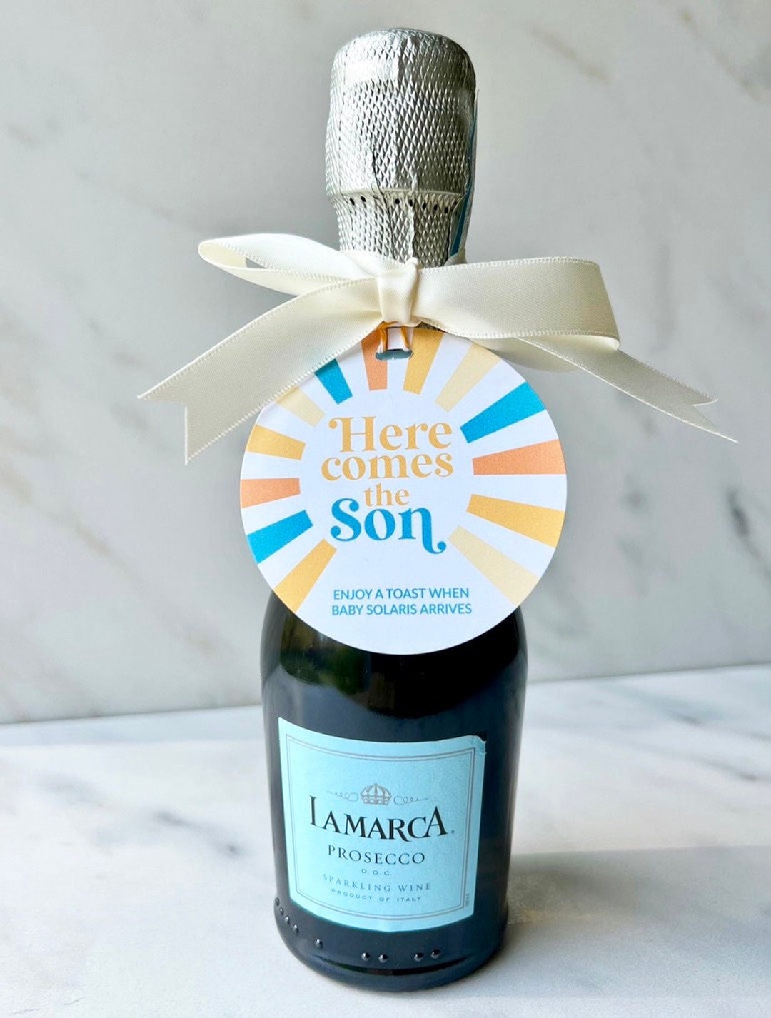 Here Comes the Son Baby Shower Champagne Tags, Boho Sun Baby Shower