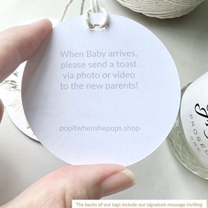 Champagne Baby Shower Tags, Champagne Tag for Baby Girl, Pop it when she pops, Personalized, Pop The Bubbly, Elegant Baby Shower Favors image 3