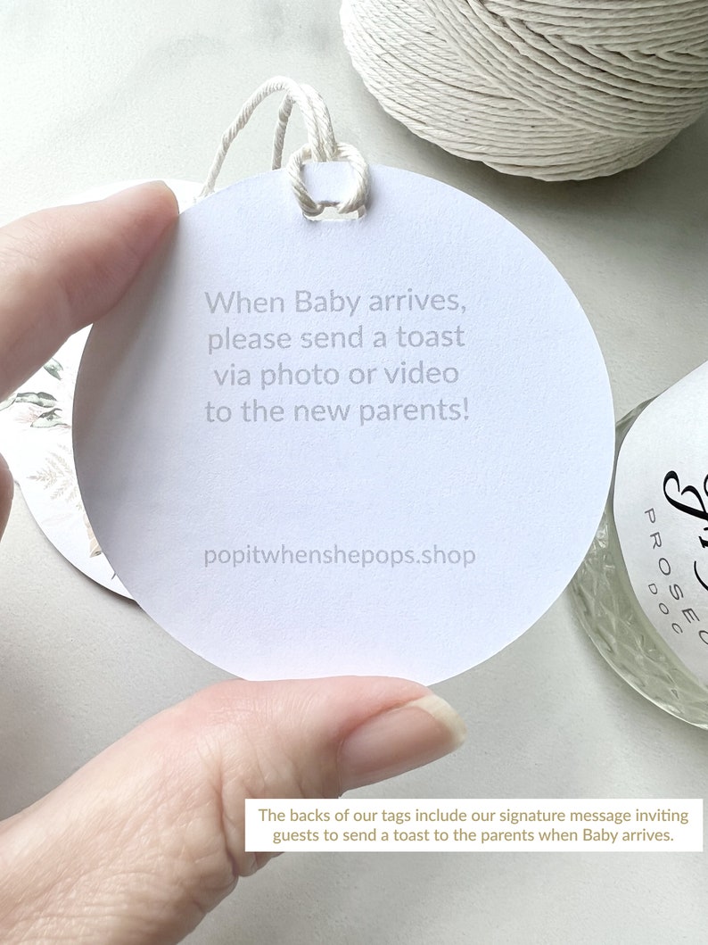 Champagne Baby Shower Tags, Champagne Tag for Baby Girl, Pop it when she pops, Personalized, Pop The Bubbly, Elegant Baby Shower Favors image 3