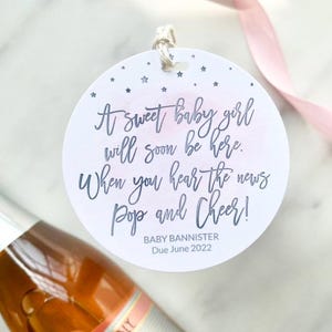Sweet Baby Girl Baby Shower Tags, Champagne Tag, Pop it when she pops, Personalized, Baby Shower Favors, Pop The Bubbly, Elegant Baby Shower