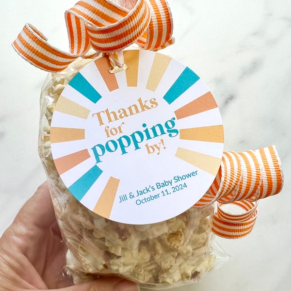 Here Comes The Son Baby Shower, Popcorn Tags, Boho Sun, Sunshine Baby Shower, Popcorn Favor Tag, Baby Shower Ideas, Thanks for Popping By