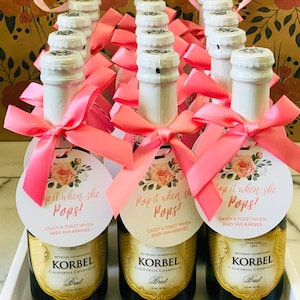 Floral Mini Champagne Baby Shower Tags, Pop It When She Pops Tags, Baby Shower Favors for Girl, Pink Baby Shower, Personalized, Fast Service