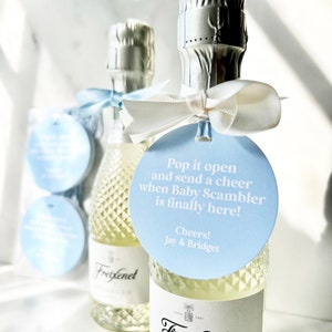 Etichette per bomboniere per baby shower con champagne, rivelazione del sesso, etichette personalizzate per baby shower, etichetta per baby shower con champagne, blu, idee per baby shower per maschietto