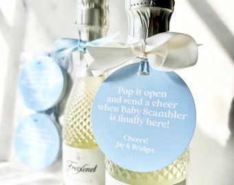 Pop It When She Pops Blue Baby Shower Favor Tags, Personalized Champagne Bottle Tags, It's a Boy Mini Bottle Tag, Gift Tag, Cheers to Baby!