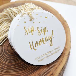 Sip Sip Hooray Tag, Champagne Baby Shower Tags, Gender Neutral Baby Shower Ideas, Personalized Gift Tag, Party Favor Idea, Baby Shower Favor