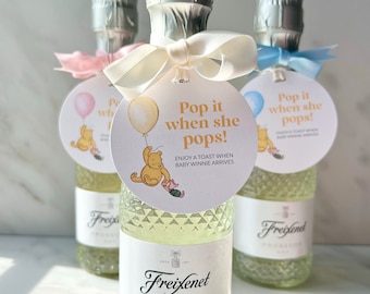 Winnie the Pooh Baby Shower Tags, Mini Champagne Baby Shower Tag, Champagne Baby Shower Favor Tags, Personalized, Gender Neutral, Pink, Blue