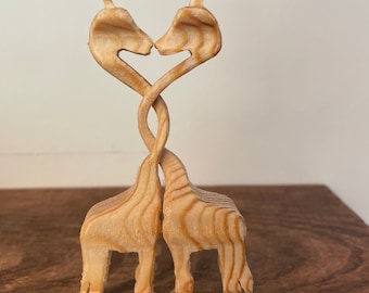 Kissing Giraffes Miniature Wood Carving, Giraffes, Wooden Giraffes, Kissing Giraffes, Animals, Africa, Zoo, wildlife, kissing, kiss,