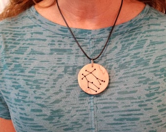 FREE SHIPPING!  Wooden Zodiac sign constellation necklace, Celestial Zodiac sign necklaces.