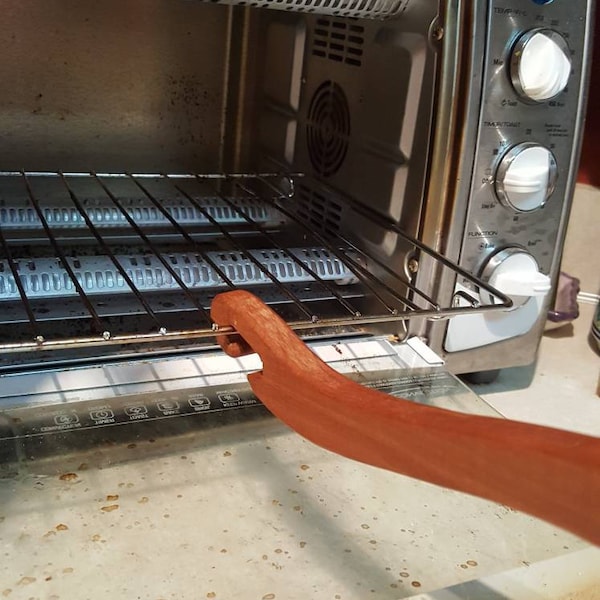 11 inch Wooden oven rack puller. Oven rack  puller with a magnet. Push Pull oven rack utensil