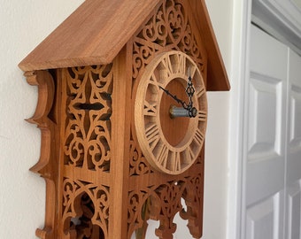 Hand cut, fretwork gingerbread clock, Pendulum wall clock