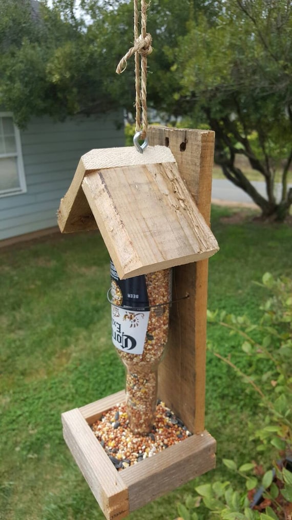 Rustic reclaimed wood beer bottle bird feeder pallet wood Etsy