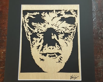 Scroll Saw Wood Cut of The Wolf Man,  Wood Cut of The Wolf Man. Classic Movie Portrait, Horror Movie Art,
