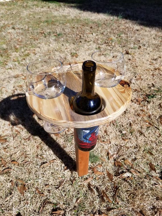 Folding Wine Table Bottle And Glass Holder Reclaimed Wood Portable Cheese Tray Lawn
