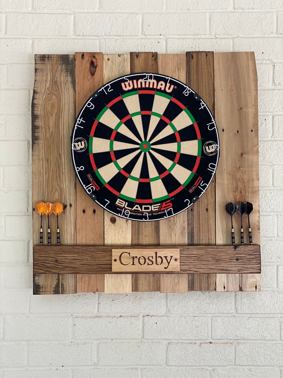 burnt wood dart board - jeu de flechette en bois brulé