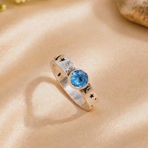 Sterling Silver Blue Topaz Spinner Ring | Boho Statement Gemstone Jewelry