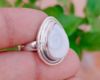 Anel com Concha Natural do Olho de Shiva | Joia Boho de Prata de Lei