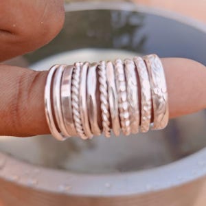 925 Sterling Silver Stackable Ring Set | Minimalist Boho Thin Bands (12 Rings)