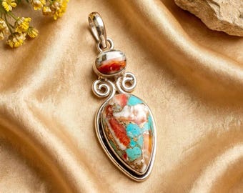 Pingente de turquesa em cobre natural | Pingente artesanal em prata de lei 925 | Colar boho artesanal com pedras preciosas || RiyaHandmadeItems