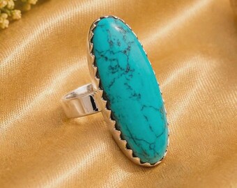Handmade Marquise Turquoise Ring, 925 Sterling Silver Boho Statement Jewelry