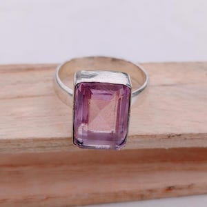 Natural Amethyst Rectangle Statement Ring, 925 Sterling Silver, Purple Gemstone Birthstone Jewellery
