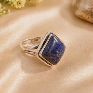 Lapis Lazuli Square Statement Ring | Handmade Sterling Silver Boho Artisan Jewelry