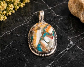 Pingente de turquesa em cobre natural | Pingente artesanal em prata de lei 925 | Colar boho artesanal com pedras preciosas || RiyaHandmadeItems