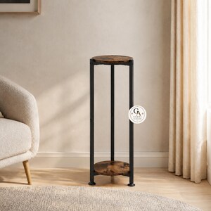 2 Tier Plant Stand, Metal Indoor Plant Shelf with MDF Shelves, Tall Flower Pot Holder for Living Room Balcony Patio