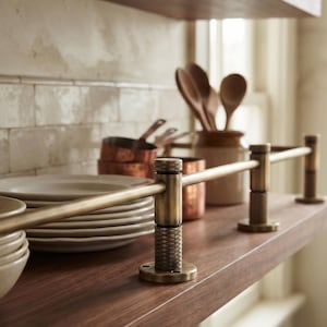 Solid Brass Gallery Rail Shelf Edge Guard | Brushed Antique Patina Finish