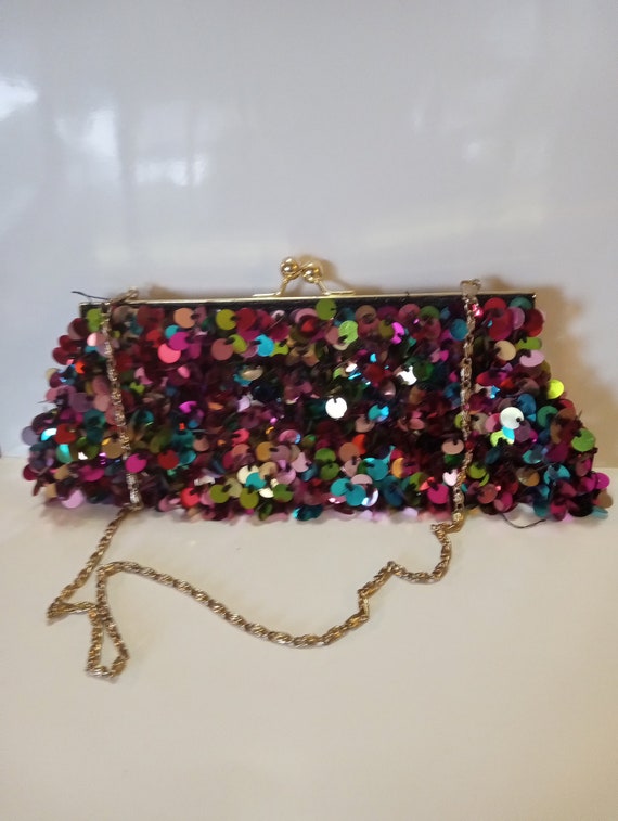 Sequin purse handbag fun clutch multicolor  FREE S