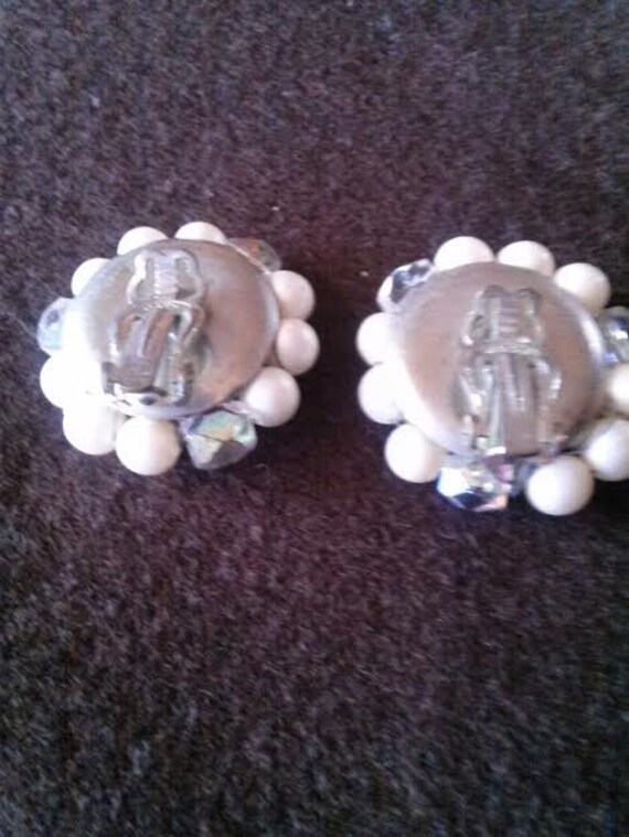 Vintage Japanese Pearl and Crystal Clip On earrin… - image 3