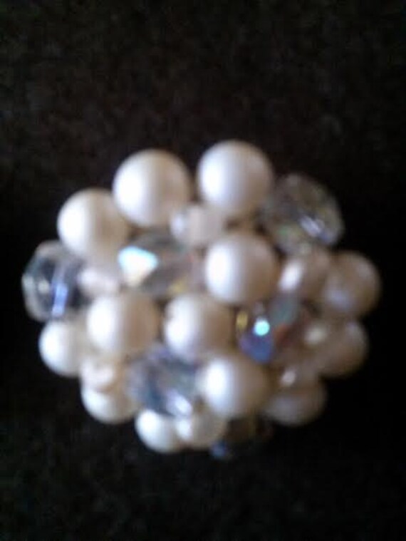 Vintage Japanese Pearl and Crystal Clip On earrin… - image 2