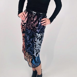 Vintage Rainbow sequin mid calf length skirt.