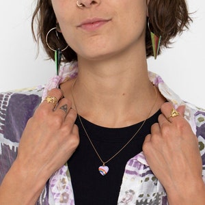 80&#39;s Rainbow small heart necklace  gold vermeil chain