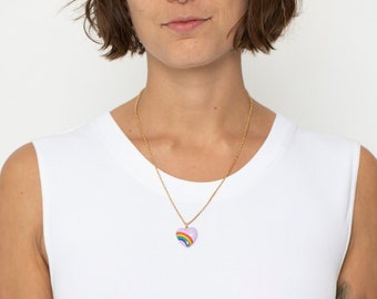 Large Rainbow heart on gold chain