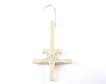EGG SHELL WHITE Inverted Pentagram Cross Ornament / Upside down Cross Pendant