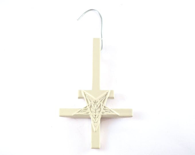 EGG SHELL WHITE Inverted Pentagram Cross Ornament / Upside down Cross Pendant