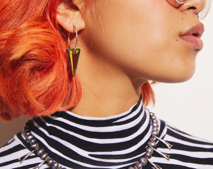 Small dark rainbow crystal hoop earrings