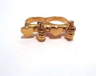 Lovebomb Loveknuckle, DOUBLE KNUCKLE ring,  2 Finger Ring, Heart Ring size 5.5