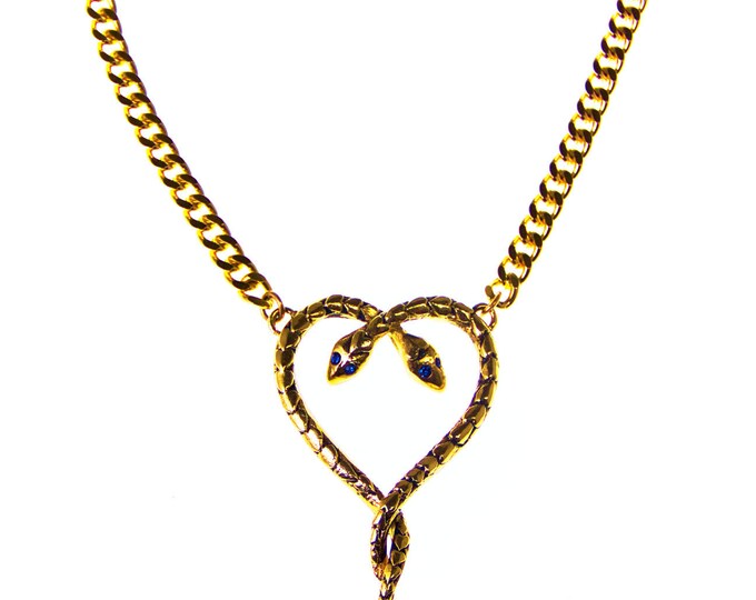 SNAKES on a CHAIN- Gold and Swarovski crystal Heart pendant handmade by Winifred