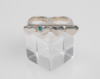 silver LOVEKNUCKLE with opal double knuckle heart rings