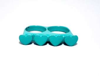 Teal Loveknuckles double knuckle ring heart ring