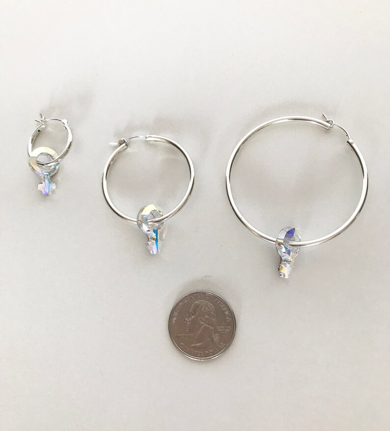 Sterling Silver and Iridescent glass Female Symbol hoops image 7