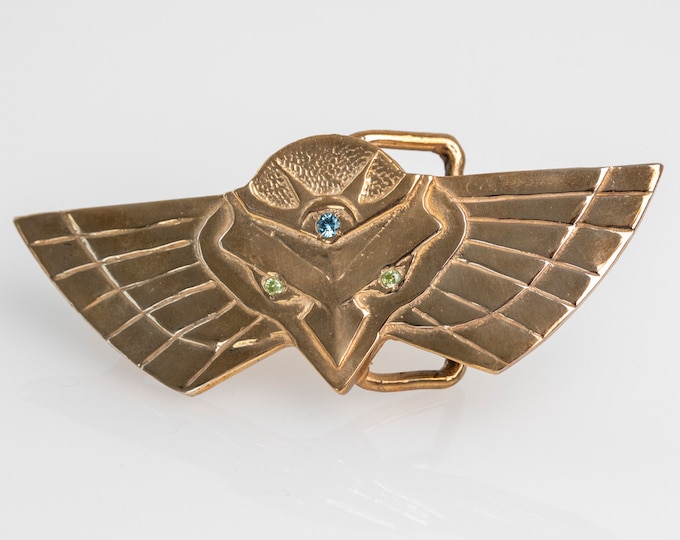 Bronze Hawk belt buckle peridot eyes and Zircon crown