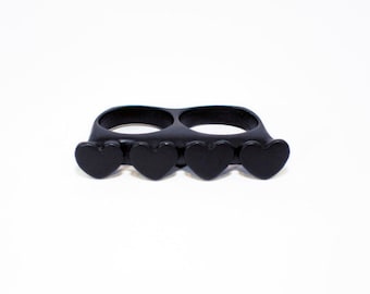 Black Loveknuckles double knuckle ring heart ring