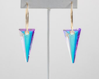 Large RAINBOW thin gold HOOPS
