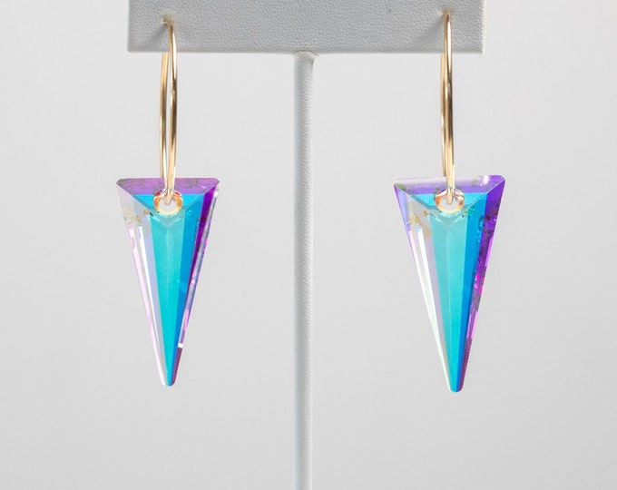 Large RAINBOW thin gold HOOPS