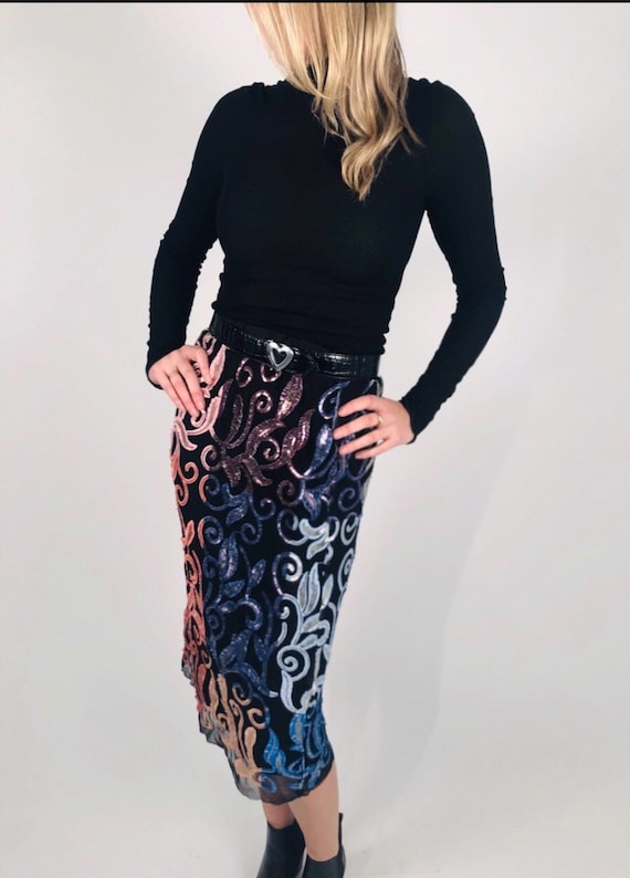 Vintage Rainbow Sequin Mid Calf Length