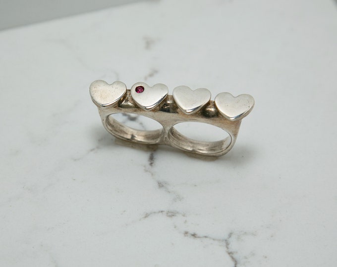 loveknuckles  silver wit garnet size 6/7